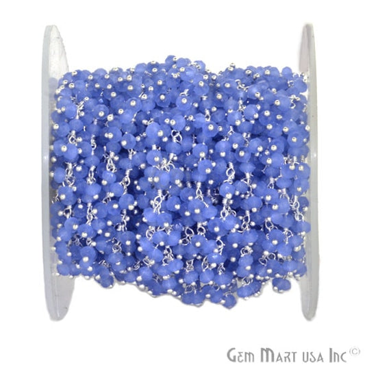 Iolite Blue Faceted Beads Silver Wire Wrapped Cluster Dangle Rosary Chain - GemmartUSA (764228075567)