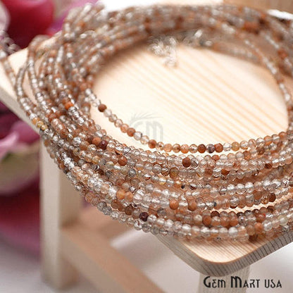 Multi Hessonite 2-2.5mm Silver Plated 18Inch Long Wire Wrapped Beads Necklace - GemMartUSA