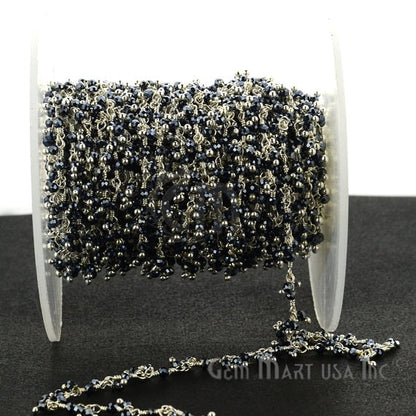 Mystique Pyrite Cluster Dangle Beads Silver Wire Wrapped Rosary Chain - GemmartUSA (764231286831)