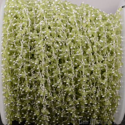 Peridot Faceted Beads Silver Plated Cluster Dangle Rosary Chain - GemmartUSA (764235382831)