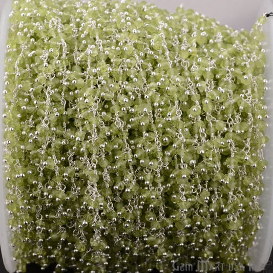 Peridot Faceted Beads Silver Plated Cluster Dangle Rosary Chain - GemmartUSA (764235382831)