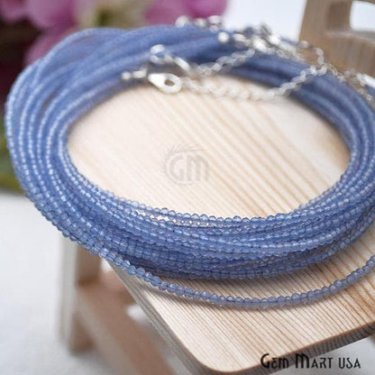 Blue Quartz Bead Chain, Silver Plated Jewelry Making Necklace Chain - GemMartUSA (762473578543)