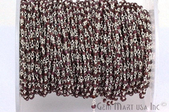 Rhodolite Silver Plated Wire Wrapped Beads Rosary Chain - GemmartUSA (763971698735)