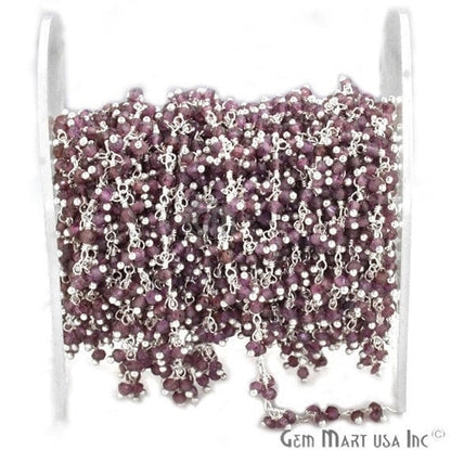 Rhodolite Faceted Beads Silver Wire Wrapped Cluster Dangle Rosary Chain - GemmartUSA (764236431407)