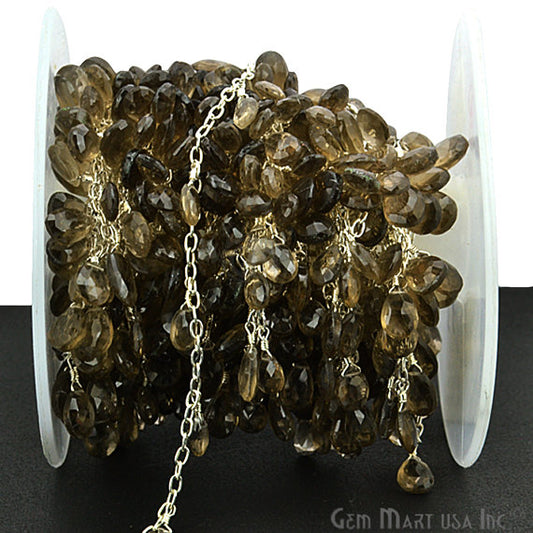 Smoky Topaz Faceted Beads Silver Wire Wrapped Dangle Rosary Chain - GemmartUSA (763707752495)