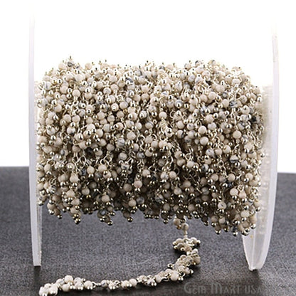 Howlite Faceted Beads Silver Wire Wrapped Cluster Dangle Rosary Chain - GemmartUSA (764240724015)