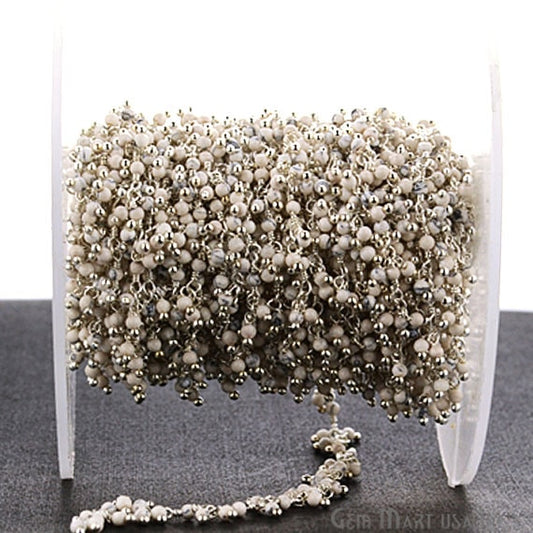 Howlite Faceted Beads Silver Wire Wrapped Cluster Dangle Rosary Chain - GemmartUSA (764240724015)