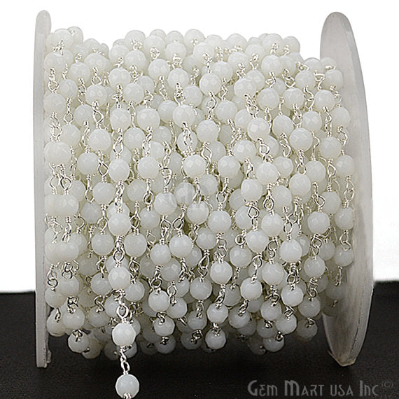 White Agate Beads Silver Plated Wire Wrapped Rosary Chain - GemMartUSA (762811908143)