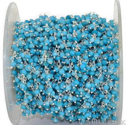 Turquoise Faceted Beads Silver Plated Cluster Dangle Rosary Chain - GemmartUSA (764242034735)