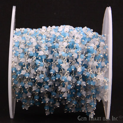 White & Blue Chalcedony Beads Silver Plated Cluster Dangle Chain - GemmartUSA (764243083311)