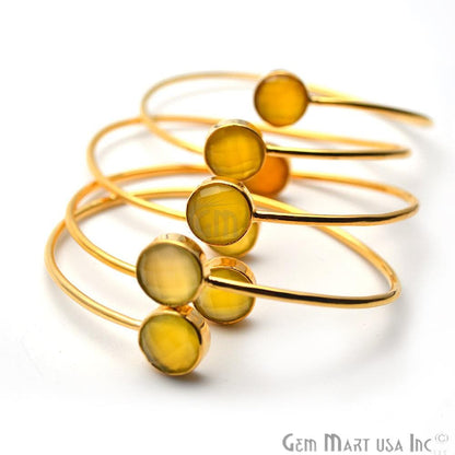 Yellow Chalcedony 12mm Round Gold Adjustable Interlock Bracelet - GemMartUSA (755042779183)