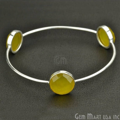 Natural Yellow Chalcedony 14mm Round Adjustable Interlock Silver Plated Stacking Bangle Bracelet - GemMartUSA (754989531183)